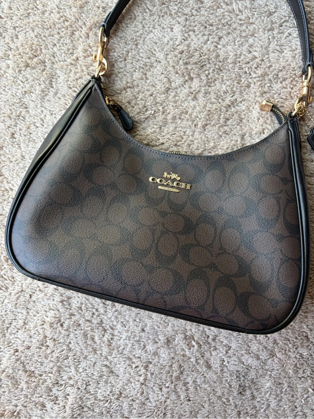 Coach Teri Hobo Bag in Signature Canvas | Gold Brown Black | Style Number CK161
